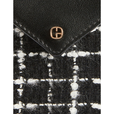 Shop Claudie Pierlot Noir / Gris Logo-plaque Leather And Tweed Card Holder