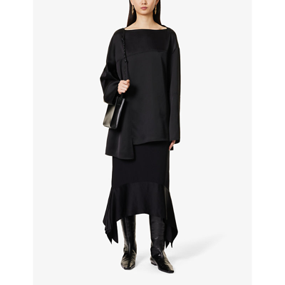 Shop Jil Sander Asymmetric-hem Relaxed-fit Woven Top In Black