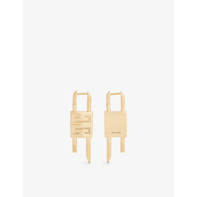 Shop Givenchy Logo-engraved Padlock Brass Earrings In Golden Yellow