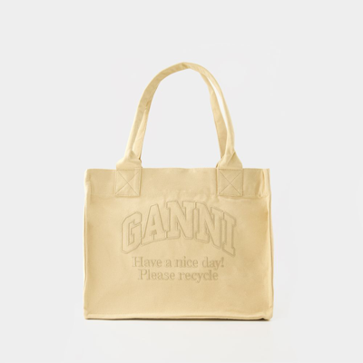 Shop Ganni Large Easy Tote Bag -  - Cotton - Beige