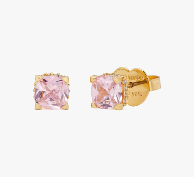 Shop Kate Spade Little Luxuries 6mm Square Studs In Pink/gold