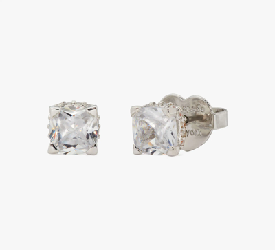 Shop Kate Spade Little Luxuries 6mm Square Studs In Clear/silver