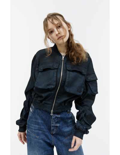 Shop Diesel Cropped Denim Jacket In Navy Blue