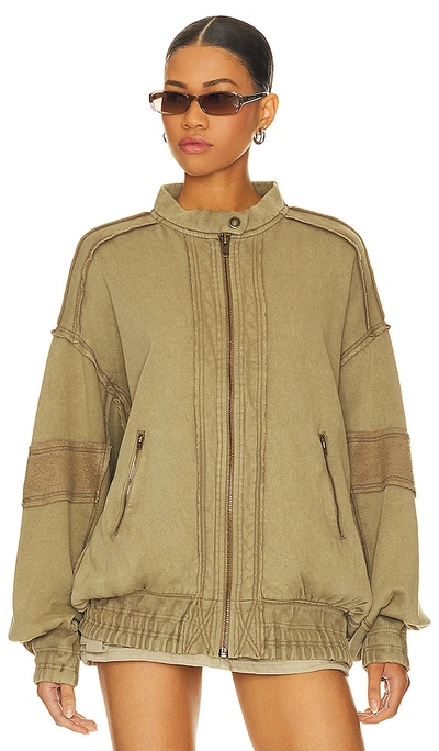 Shop Free People Lou Moto Zip In Olive Stone
