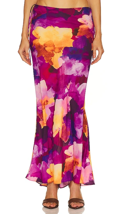 Shop Plush Watercolor Maxi Skirt In Fuchsia