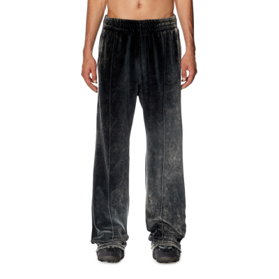 Shop Diesel Acid-wash Chenille Wide-leg Sweatpants In Black