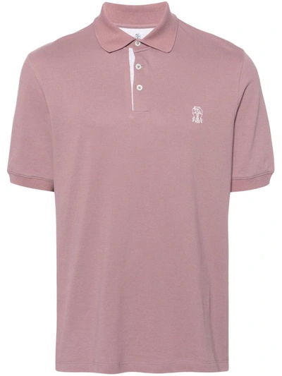 Shop Brunello Cucinelli Logo Cotton Polo Shirt In Purple