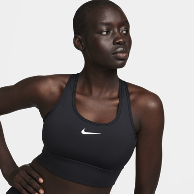 Shop Nike Women's Swoosh Medium Support Padded Longline Sports Bra In Black