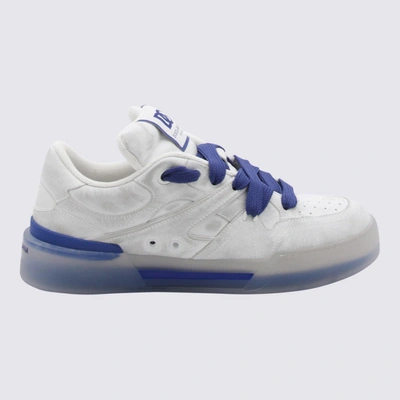 Shop Dolce & Gabbana White And Blue Leather Plain Logo Sneakers