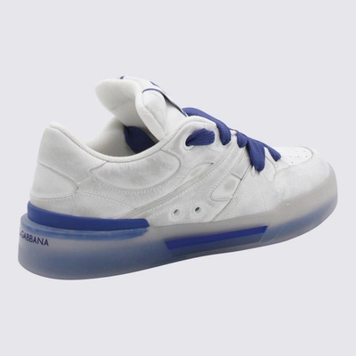 Shop Dolce & Gabbana White And Blue Leather Plain Logo Sneakers