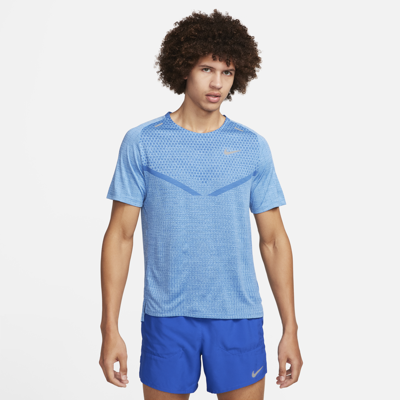 Shop Nike Men's Techknit Dri-fit Adv Short-sleeve Running Top In Blue