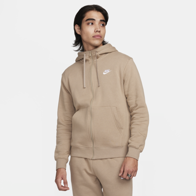 Shop Nike Men's  Sportswear Club Fleece Full-zip Hoodie In Brown