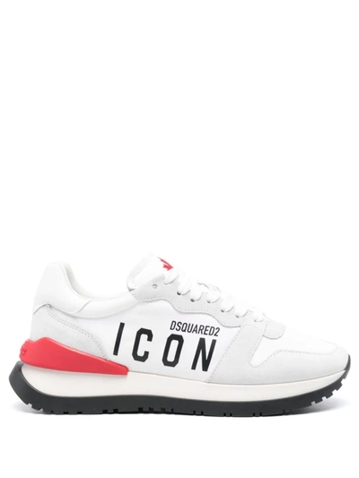 Shop Dsquared2 Icon Running Panelled Sneakers In Bianco+rosso