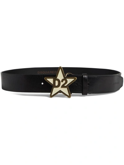 Shop Dsquared2 Logo-engraved Buckle Leather Belt In Nero+ottone+crema