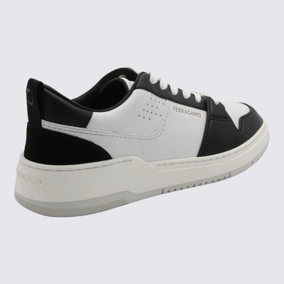 Shop Ferragamo White And Black Leather Street Style Pain Logo Sneakers
