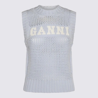 Shop Ganni Sky Blue Cotton Knitwear In Powder Blue
