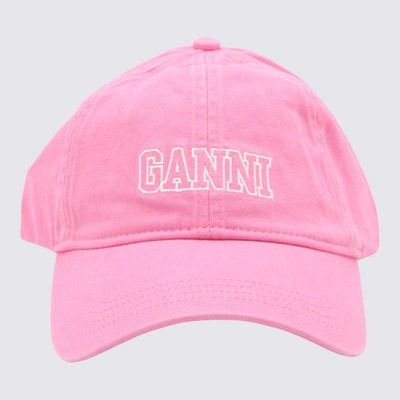 Shop Ganni Shoking Pink Canvas Logo Baseball Cap