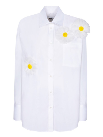 Shop Msgm Daisy Detailed Long Sleeved Buttoned Shirt In White