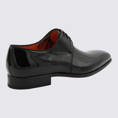 Shop Santoni Black Leather Vynil Lace Up Shoes