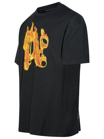 Shop Palm Angels 'burning Monogram' Black Cotton T-shirt