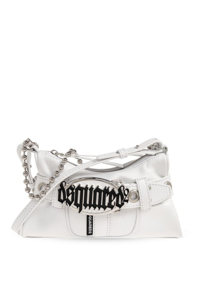 Shop Dsquared2 Gothic Logo Plaque Belted Shoulder Bag In White