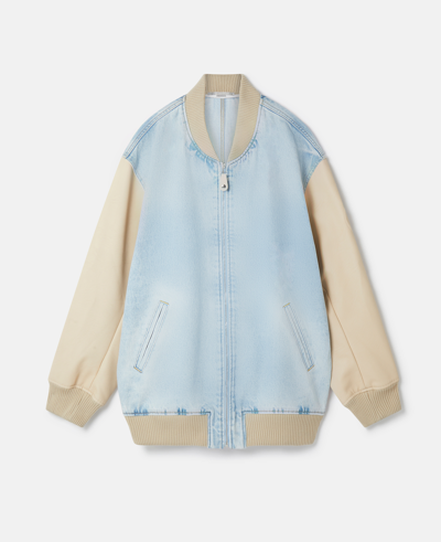 Shop Stella Mccartney S-wave Vintage Wash Denim Bomber Jacket In Blue