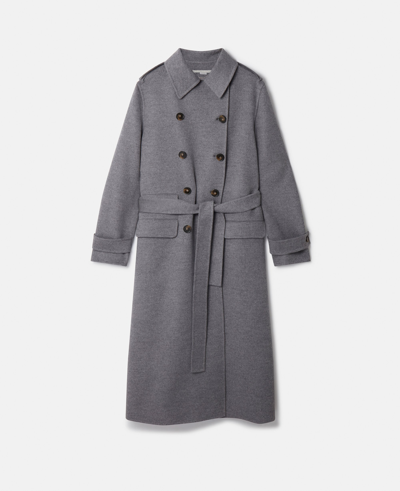 Shop Stella Mccartney Wool Trench Coat In Grey Melange