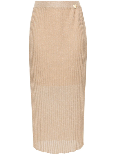 Shop Twinset Knit Longuette Skirt In Beige