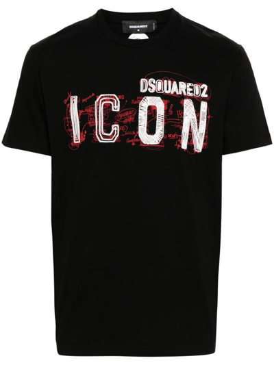 Shop Dsquared2 `icon Scribble Cool Fit` Crew-neck T-shirt In Black  