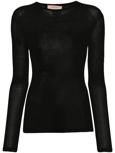 Shop Twinset Crew-neck Sweater In Black  