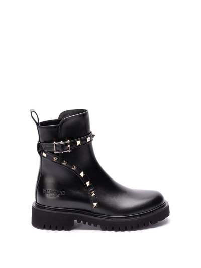 Shop Valentino `rockstud` Ankle Boots In Black  