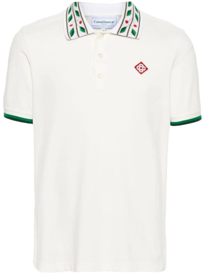 Shop Casablanca `classic Laurel` Polo Shirt In White