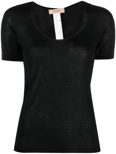 Shop Twinset Short Sleeve Sweater In Black  