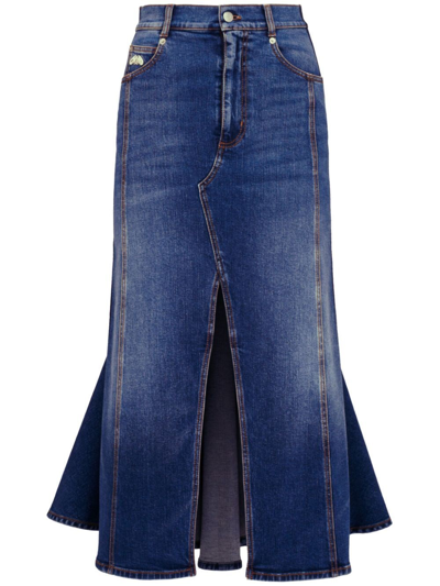 Shop Alexander Mcqueen Midi Denim Skirt In Blue