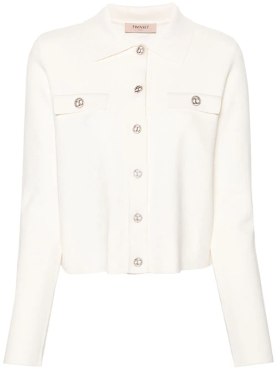 Shop Twinset Knit Jacket In White