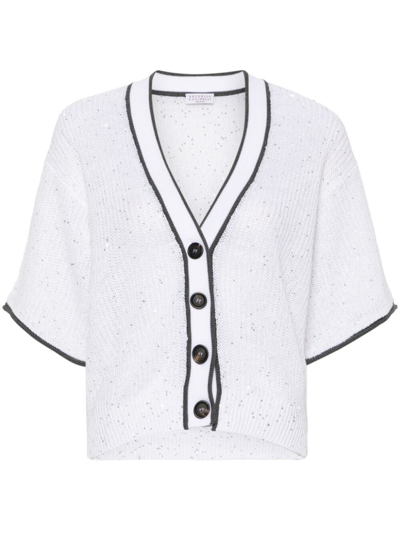 Shop Brunello Cucinelli Short Sleeve Cardigan In White