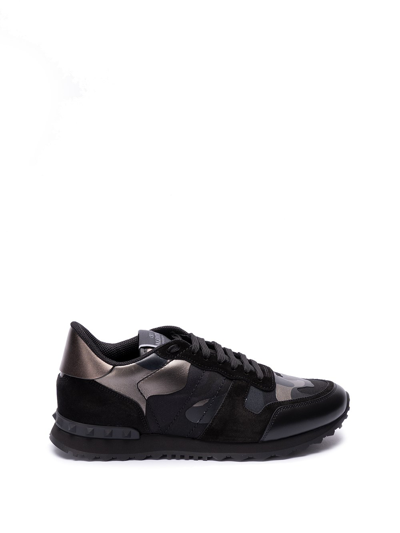 Shop Valentino `rockrunner` Leather Sneakers In Black  