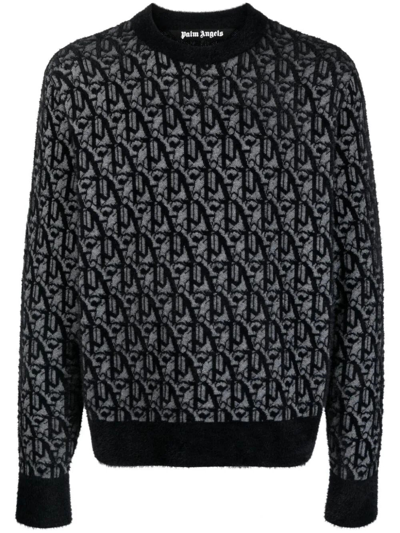 Shop Palm Angels `monogram` Crew-neck Sweater In Gray