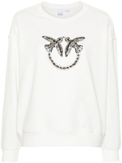 Shop Pinko `logo Birds` `nelly` Sweatshirt In White