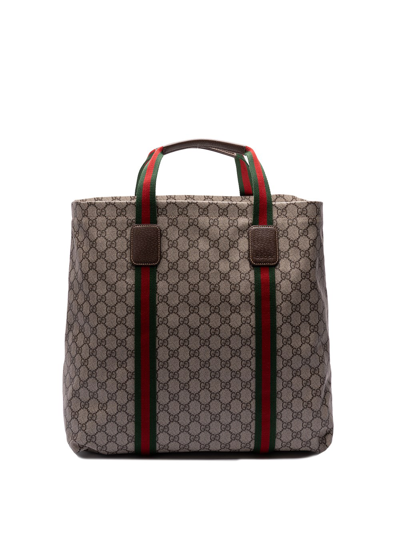 Shop Gucci `gg Supreme` Tote Bag In Brown