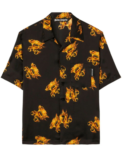 Shop Palm Angels `burning Monogram` Short Sleeve Shirt In Black  