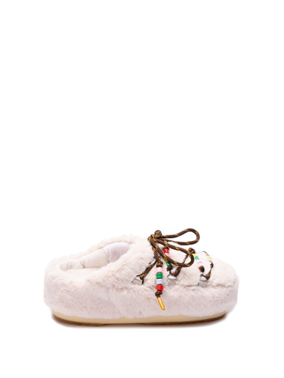 Shop Moon Boot `faux Fux Beads` Mules In Beige