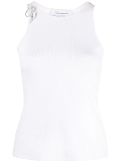 Blumarine Logo-brooch Ribbed Tank Top In White