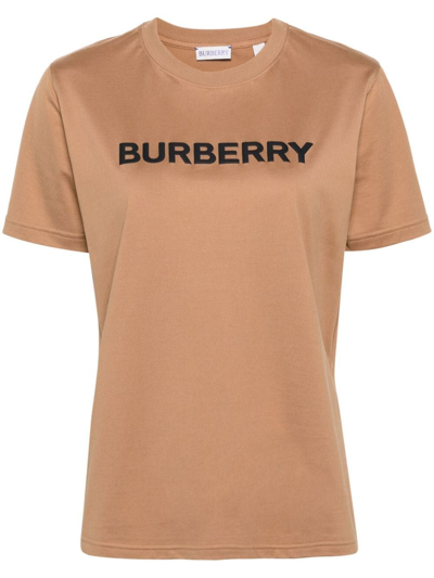 Shop Burberry `margot` Logo Print T-shirt In Brown