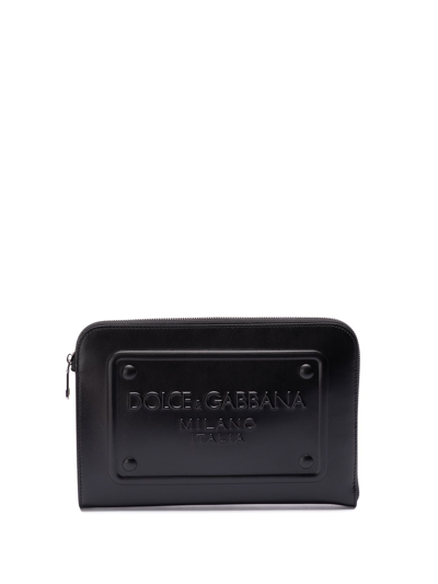 Shop Dolce & Gabbana Small Pouch With Raised Logo In Black  