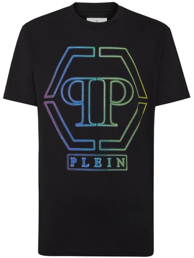 Shop Philipp Plein Embroidered Round-neck T-shirt In Black  