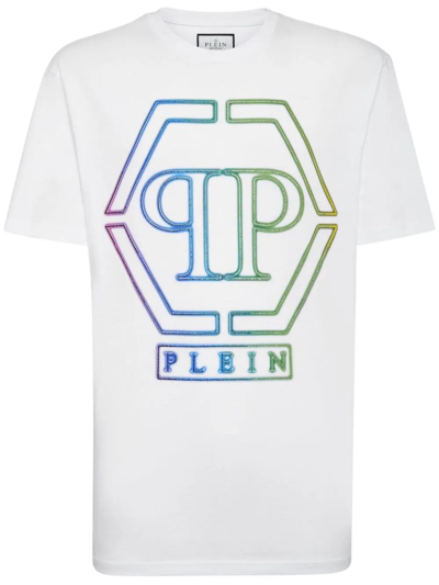 Shop Philipp Plein Embroidered Round-neck T-shirt In White
