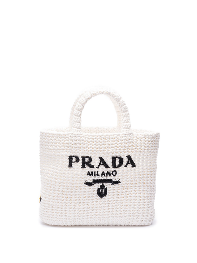 Shop Prada Small Crochet Tote In White