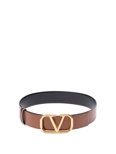 Shop Valentino `vlogo Signature` Reversible Belt In Brown