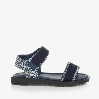Shop Dolce & Gabbana Boys Navy Blue Leather Sandals